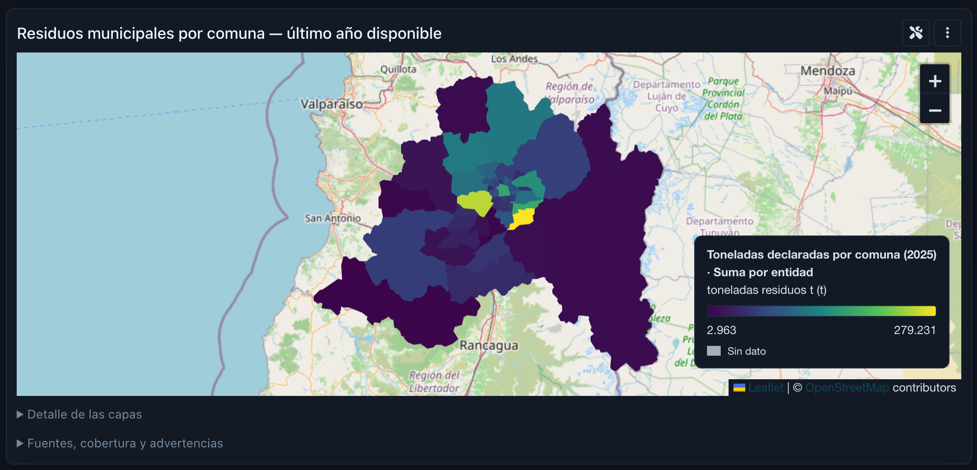 Residuos declarados por comuna. Región Metropolitana, 2025.